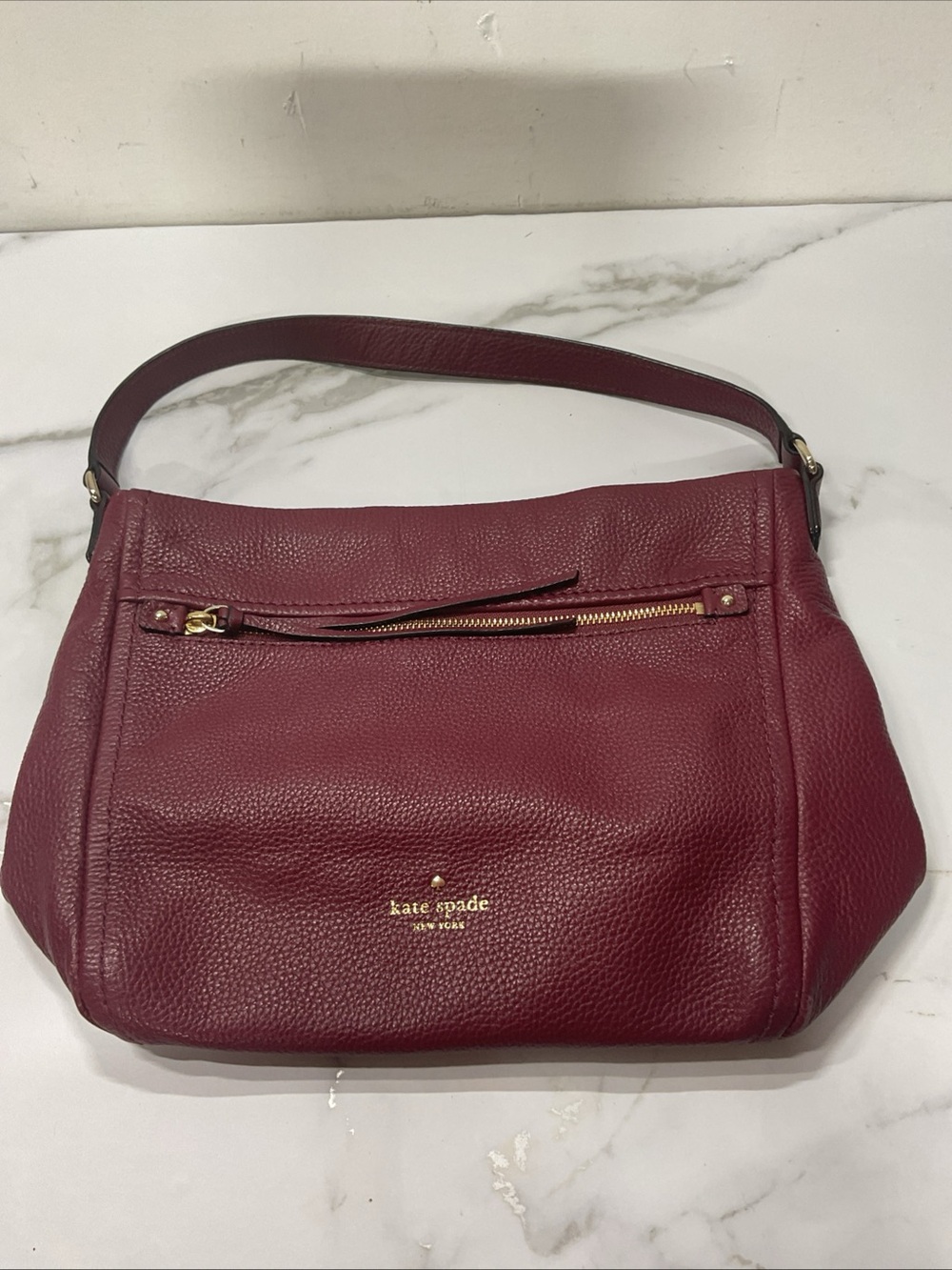 kate spade Pebbled Leather Shoulder Bag in Burgundy